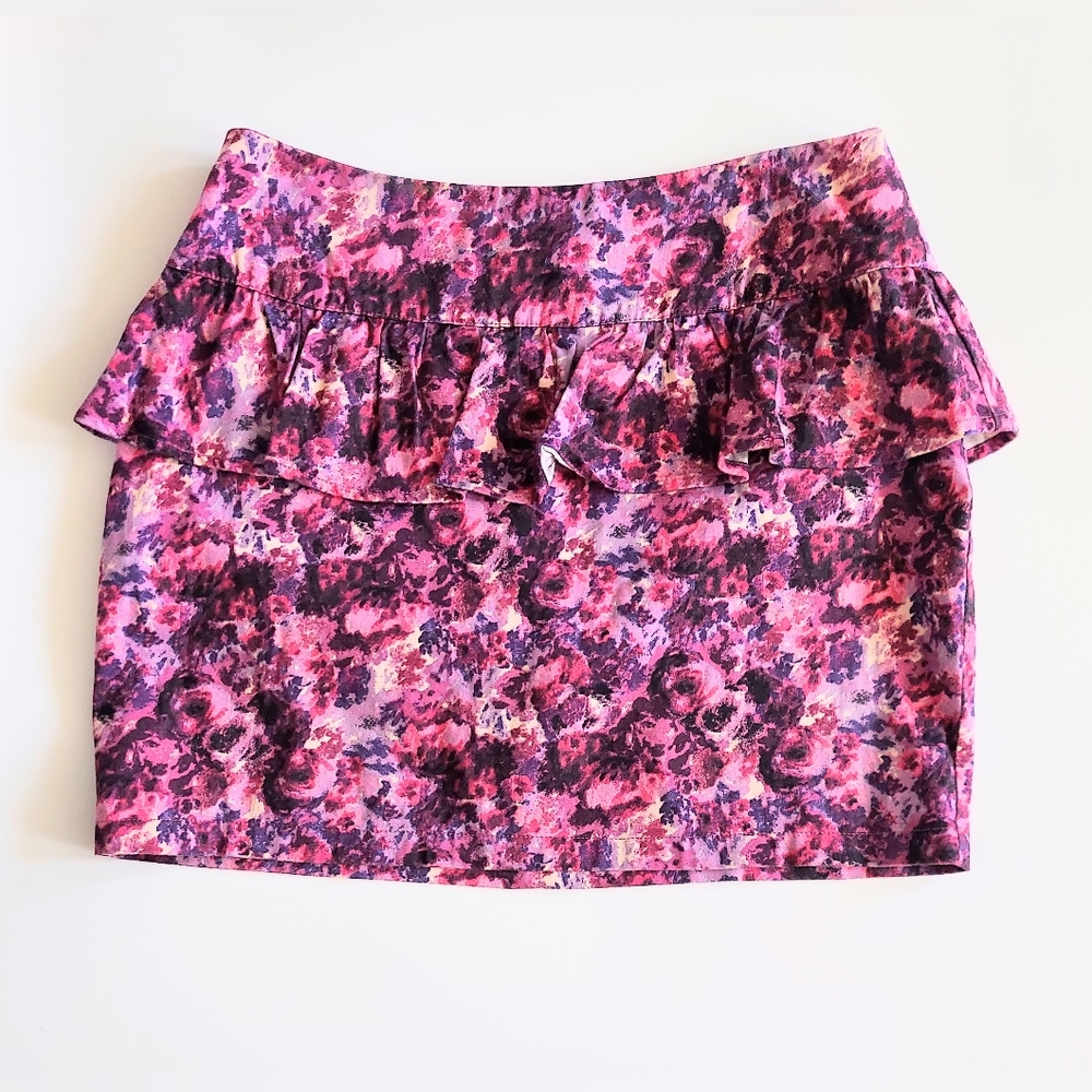 XXI Peplum Ruffle Mini Skirt Purple Floral Size Medium